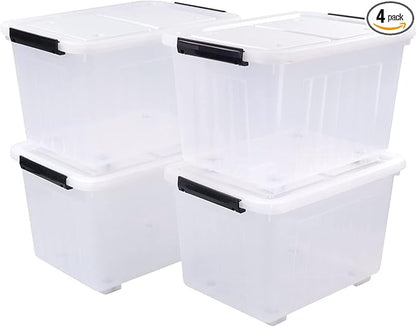 4 Packs 30 L Stackable Plastic Storage Bins by Lasbily