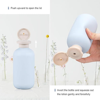 ASEVAT 10oz 4Pcs Plastic Refillable Travel Shampoo & Conditioner Bottles With Flip Cap