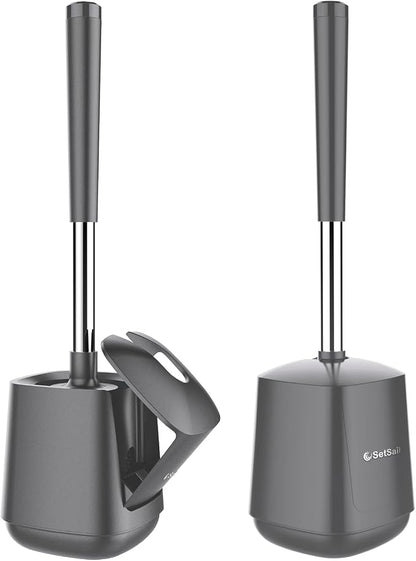 SetSail Toilet Brush and Holder 2 Pack, Self Closing Lid Toilet Bowl Brushes by SetSail