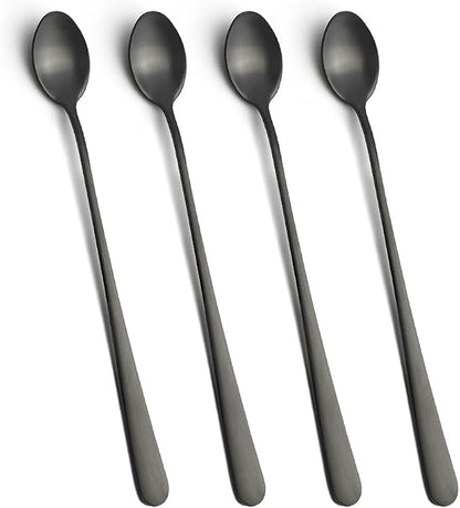 IQCWOOD Long Handle Ice Tea Spoons, 9-inch Black Coffee Stirrers, Stainless by IQCWOOD