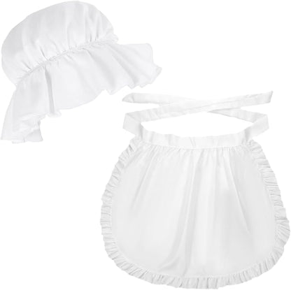 Tucnoeu 2pcs White Mob Cap Half Apron Halloween Colonial Costume Set Women by Unknown