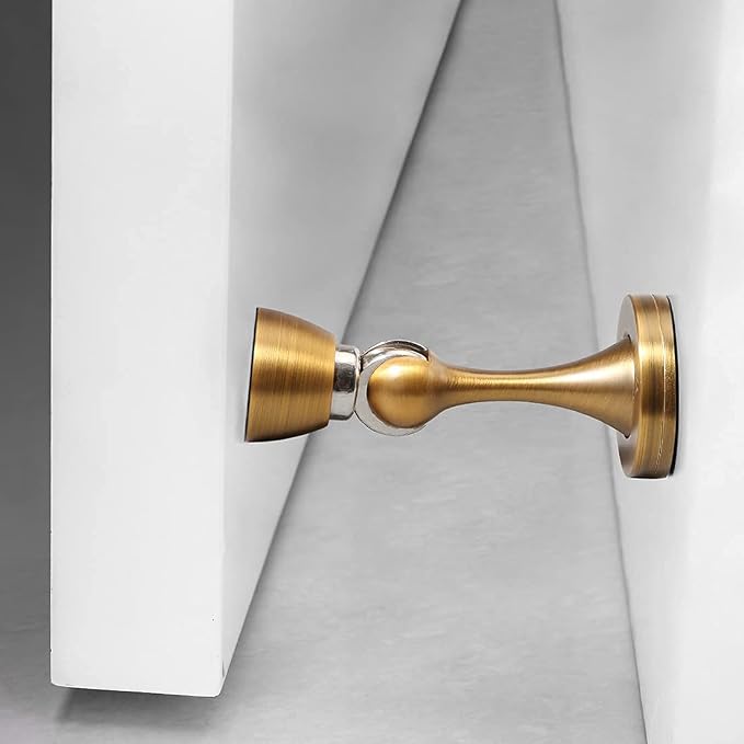 YAGU Magnetic Door Stoppers 2 Pack, Zinc Alloy Antique Brass Door Stops Magnet - Image 2