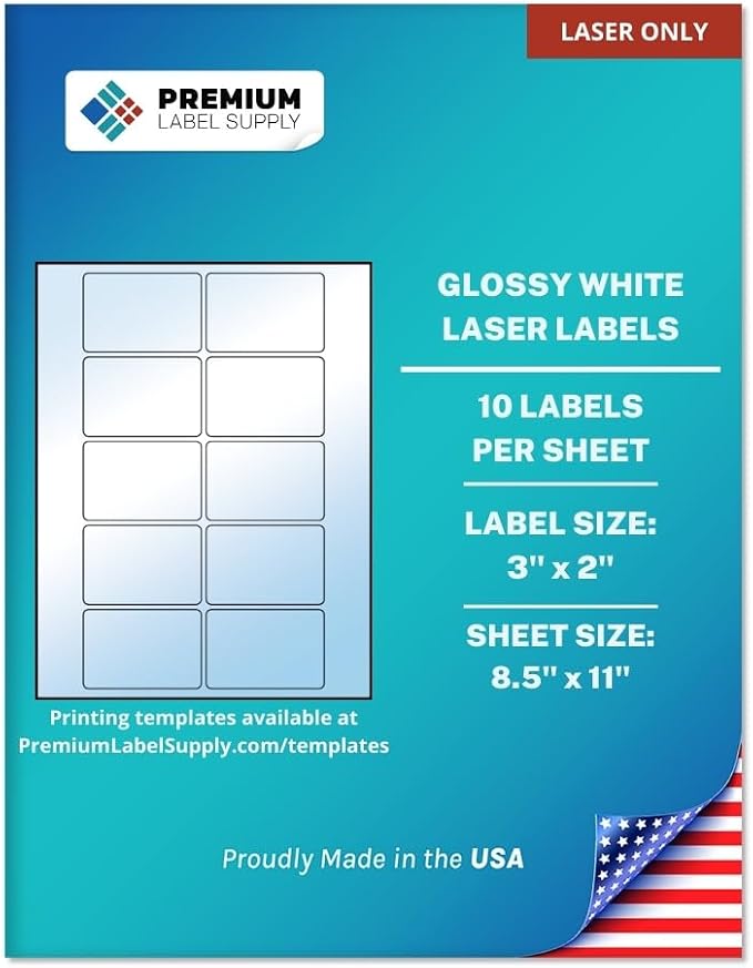 Premium Label Supply Glossy White Sticker Labels – 3" x 2" – by PremiumLabelSupply