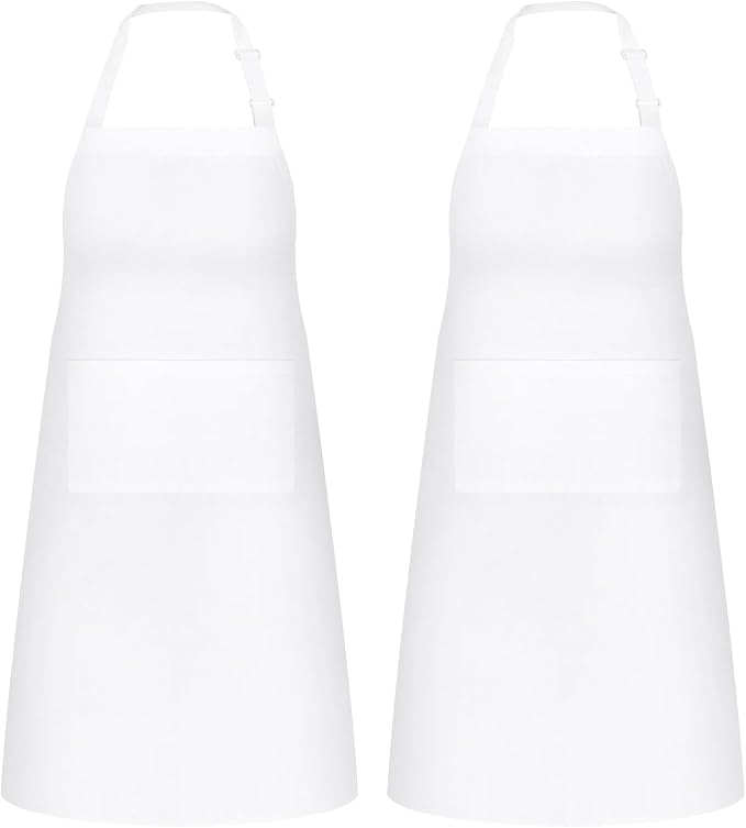NLUS 2 Pack White Aprons with 2 Pockets by NLUS
