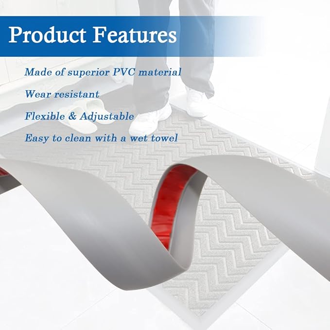 Floor Transition Strip Self Adhesive Carpet & Flooring Transitions Edging Trim Strip PVC Threshold Transitions Suitable for Threshold Height Less Than 3mm (3.3Ft, Gray)