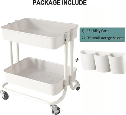 2-Tier Utility Rolling Cart Storage Sofa Side Table - Image 7