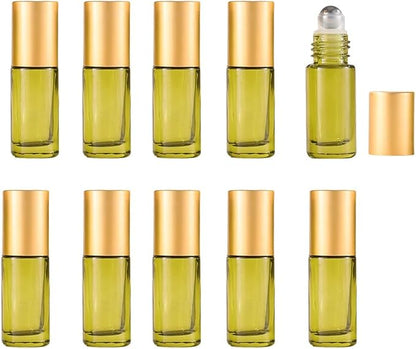 10 Pack Glass Roller Bottles for Essential Oils, 5ml Green Roll On Bottles by YORROR