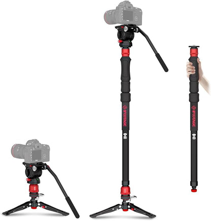 IFOOTAGE Cobra 3 Strike Monopod with Feet,Portable Travel Monopod for Camera A150S Ⅲ with Pan Tilt Head K5S,Pedal Design Base,One-Click to Extend Height 59"/150cm,Payload 11lbs/5KG
