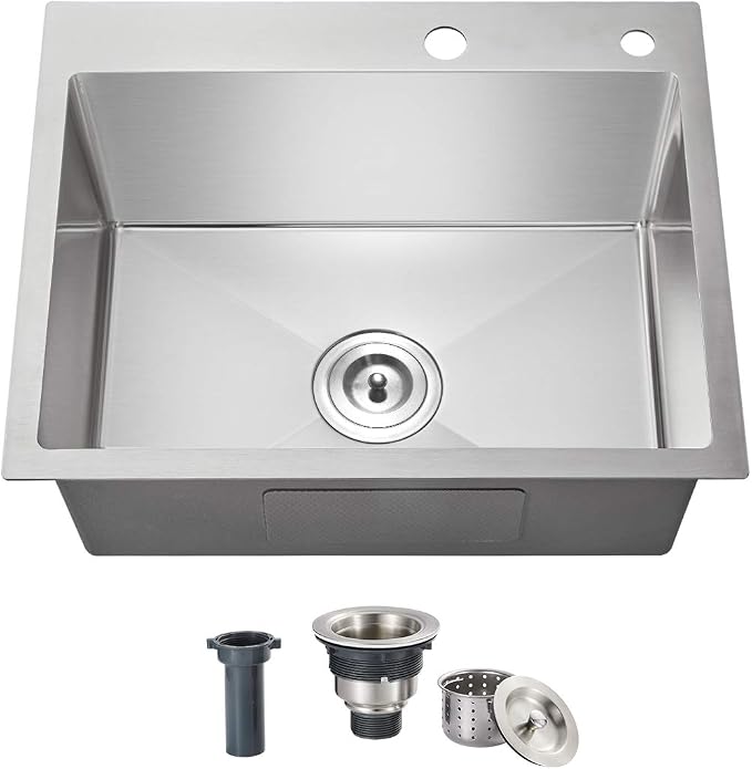 20x16x9 Inch Drop in Kitchen Sink, Handmade 304 Stainless Steel Single Bowl by OUGOO