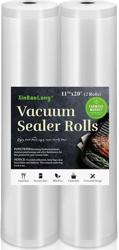 Vacuum Sealer Bags for Food，Seal a Meal Bags Rolls，11inx20 Rolls 2 by xinbaolong