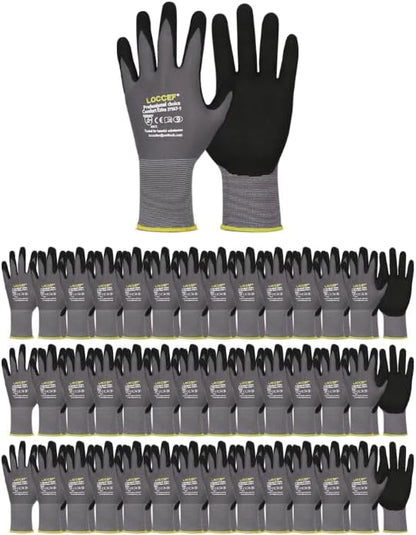 LOCCEF Work Gloves MicroFoam Nitrile Coated-6 Pairs, Seamless Knit Nylon Gloves by LOCCEF