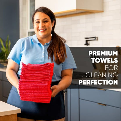 12" x 12" MW Pro Multi-Surface Microfiber Cleaning Cloths | Red - Image 4