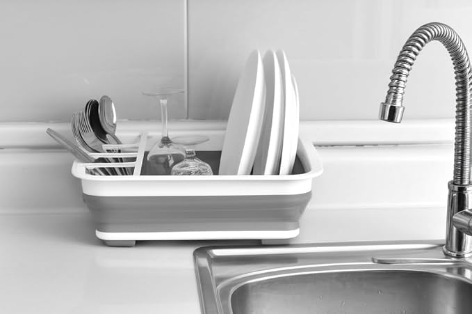 BNYD Plastic Collapsible Dish Drying Rack, Foldable Dinnerware Drainer Organizer - Image 4