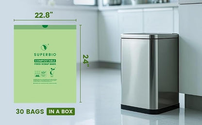 SUPERBIO 8 Gallon Compostable Drawstring Kitchen Waste Bags, 30.3 Liter - Image 4