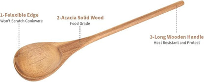 Wooden Spoonsfor Cooking2PCS, Acacia Wood Spoon 12.6" Wooden Utensils - Image 5