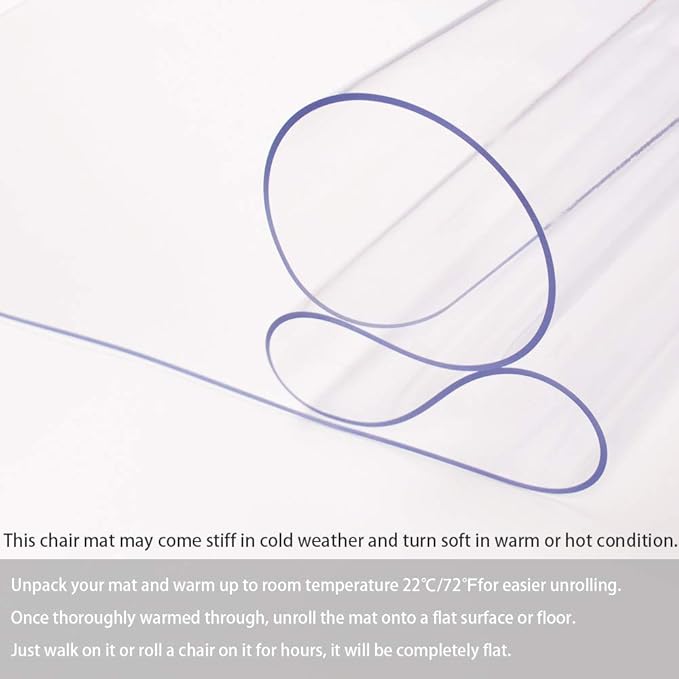Office Chair Mat for Hardwood Floor, 1/8" Thick 53"x 45" Crystal Clear Hard Floor Chair Mat, Transparent Floor Protector Mat Flat Without Curling