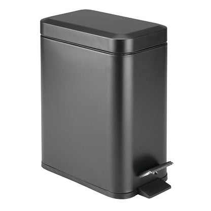 mDesign Small Modern 1.3 Gallon Rectangle Metal Lidded Step Trash Can, Compact by mDesign