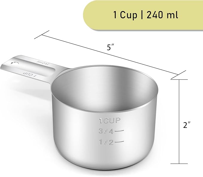 1PCS 1Cup Single Measuring Cup, Stainless Steel Measure Scoop, Metric and US - Image 2