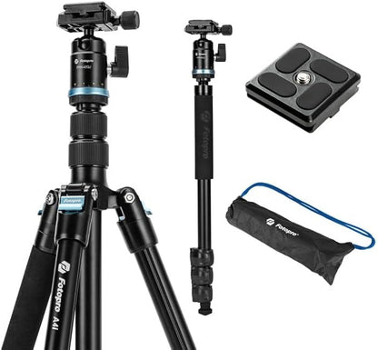 Fotopro 73" Camera Tripod, Aluminum Compact Travel Tripod and Monopod with 360° Ball Head Quick Release Plate, Professional Camera Tripod for DSLR, A4I A5I (Blue, 73 Inch)