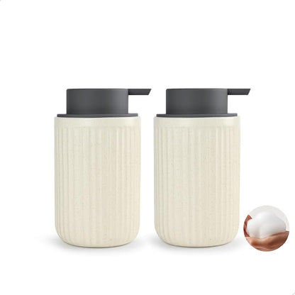 Beige Ceramic Foaming Soap Dispenser 2 Pack, Speckled Rippled 12 oz Bottle by ABBINIMO