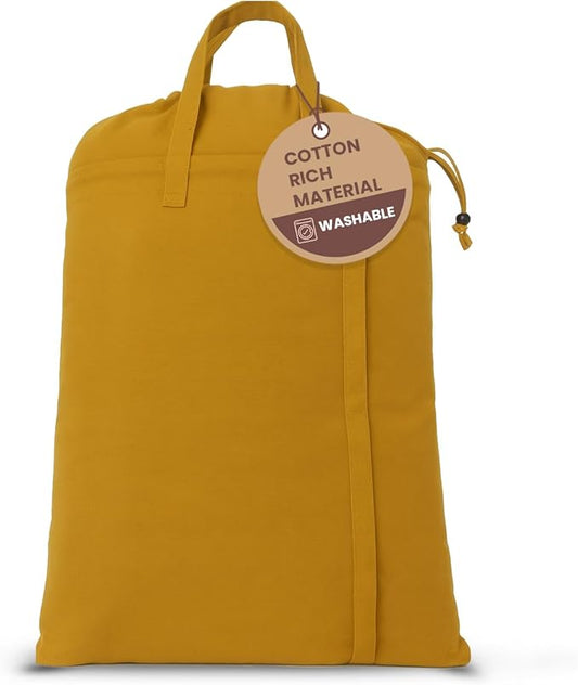 LFH Home Cotton Canvas Large Laundry Bag with Handle, Heavy Duty Drawstring Closure Washable Laundry Bags, School Travel, Home, Hotel, College Dorm, Organizer Sack, Toys Clothes 20x30-Yellow