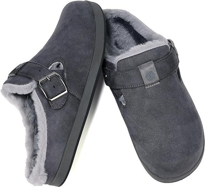Fur Lined Clogs for Women Men Suede Winter Slippers Arch Support Slip on Mules - Image 7