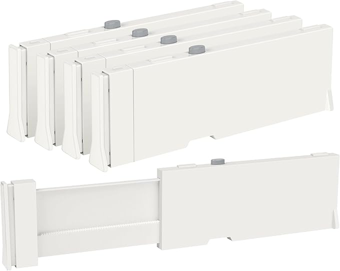 Vtopmart 4 Pack Drawer Dividers for Clothes, 4" High 11.6"-17" Adjustable Expandable Dresser Drawer Organizer, Plastic Drawers Separators for Dresser, Baby Clothes, Underwear, Kitchen & Office Storage