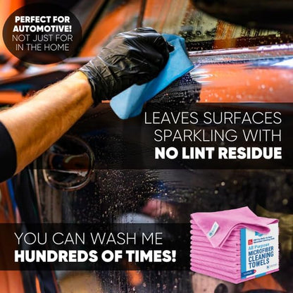 MW Pro Microfiber Cleaning Cloth | Pink | 12 Pack | 16” x 16” | All Purpose - Image 4