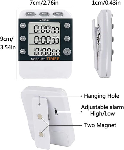 Digital Dual Kitchen Timer for Cooking, 3 Channels Count Down/up Triple Multi - Image 2