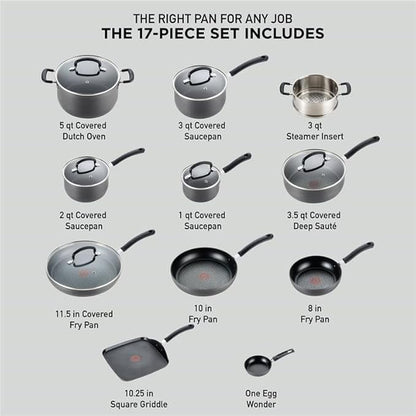 T-Fal Ultimate Hard Anodized Nonstick Pots and Pans Set 17 Piece, Nonstick - Image 2