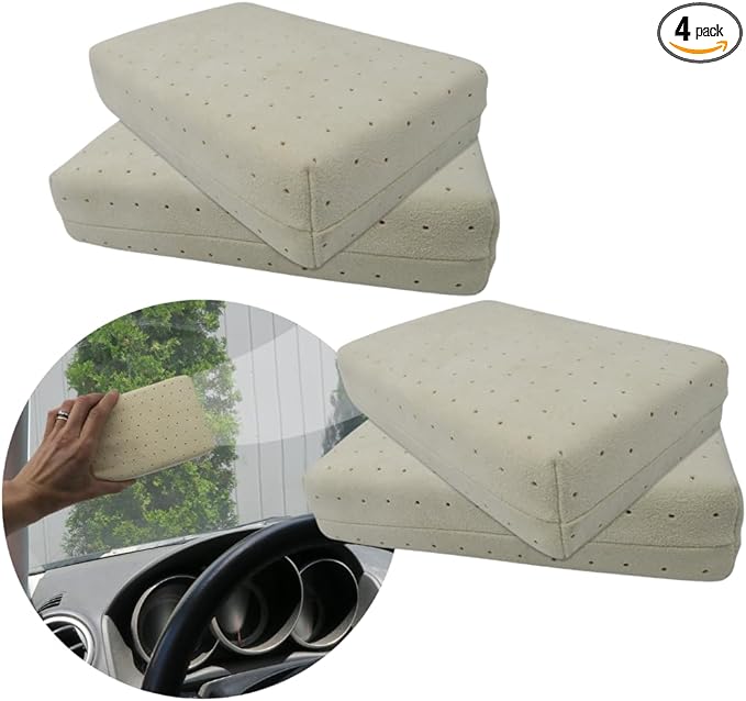 Evelots Car Windshield Cleaner Chamois, 4 Pack, Window Glass Defogger Sponge, Beige