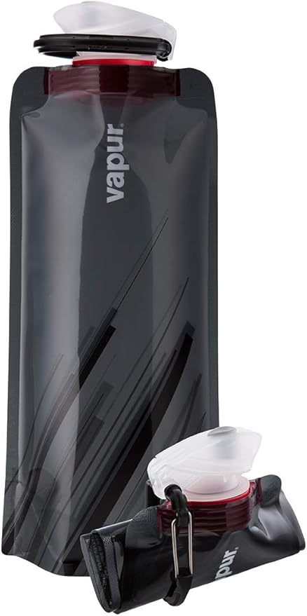 Vapur Collapsible Water Bottle With Carabiner, Compact Bottle Folds Flat For Hydration On The Go, Ideal for Traveling, Hiking or Camping, 23 Ounce, Fire, Pack of 1
