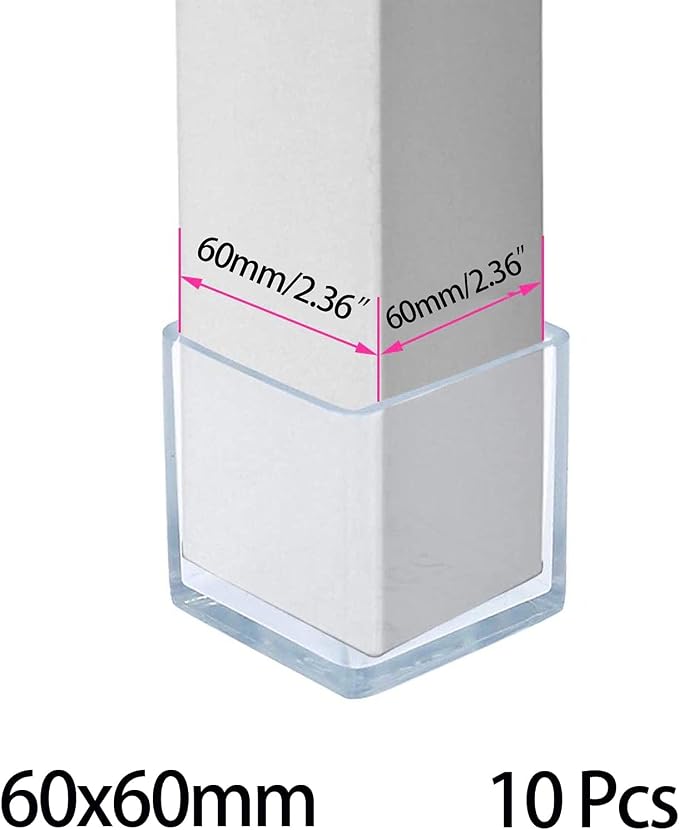 10 Pcs Transparent Square Anti-Slip Rubber Leg Tips Chair Leg Caps Furniture - Image 2