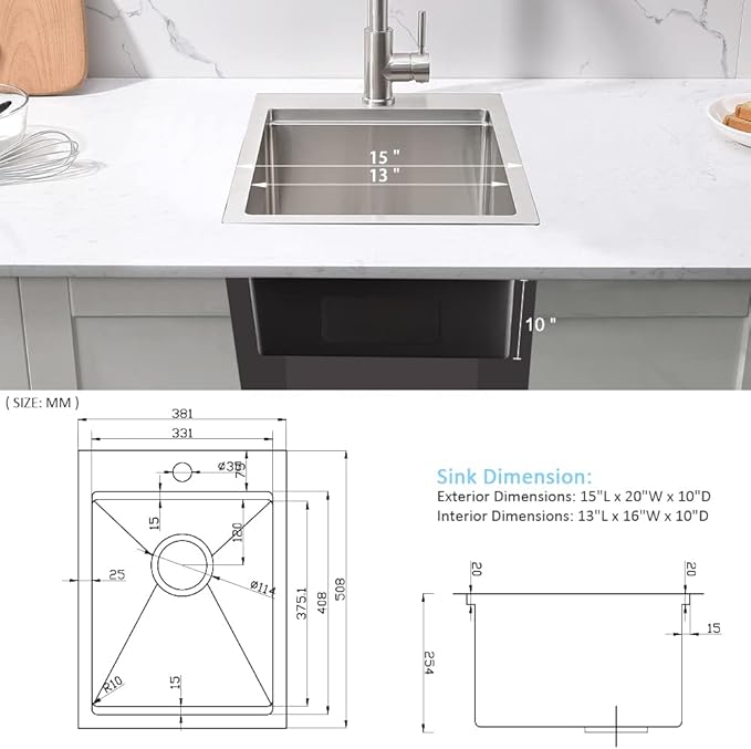 15 Inch Drop In Bar Sink Workstation-Bokaiya 15x20 Small Kitchen Outdoor Rv Sink Stainless Steel 16 Gauge Wet Bar Drop In Single Bowl Island Sinks with Cutting Board