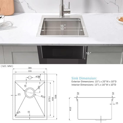 15 Inch Drop In Bar Sink Workstation-Bokaiya 15x20 Small Kitchen Outdoor Rv Sink Stainless Steel 16 Gauge Wet Bar Drop In Single Bowl Island Sinks with Cutting Board