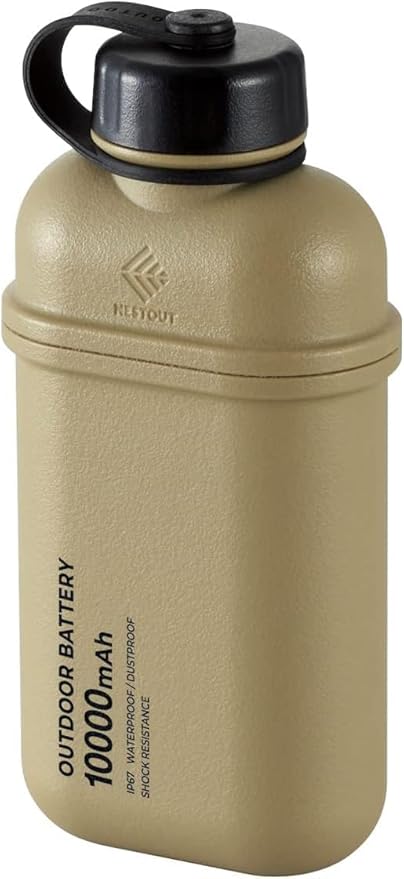 ELECOM NESTOUT Rugged Power Bank, 10000mAh Outdoor Battery Charger, 20W USB-C Fast Charging PD, Waterproof IP67, Durable Shockproof, Battery Pack for iPhone Hiking Travel Camping (Beige, 10000mAh)