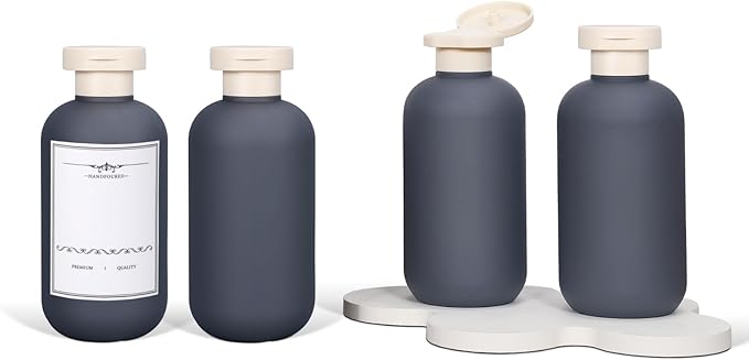 ASEVAT 6.7oz Refillable Plastic Travel Shampoo Bottles, Empty Travel Shampoo and Conditioner Bottles Reusable, Travel Size Shampoo Bottle, Hand Soap Dispenser for Vacation,Gym, Home(Grey)