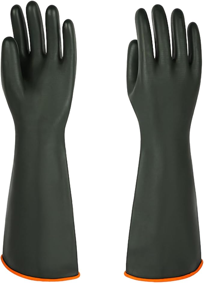 North Tower Heavy-Duty Latex Chemical Resistant Gloves - Reusable Long Rubber Dishwashing Gloves with Forearm Protection for Men - Waterproof, Industrial Safety Gear,18“，1 Pair