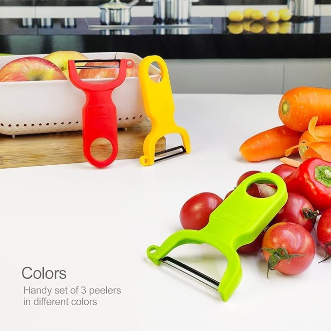 Original Vegetable Fruit Peeler Carbon Steel Blade 3 Pack Red/Green/Yellow… - Image 8