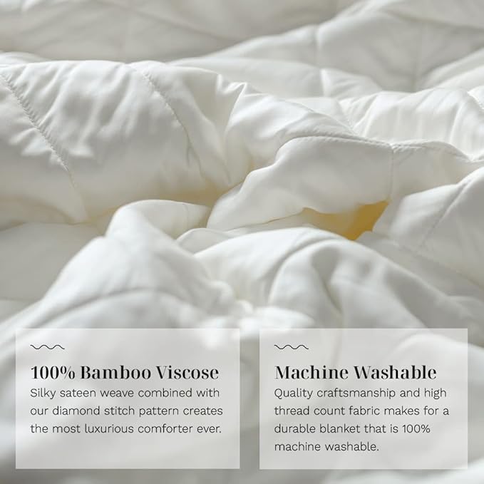 LUXOME Lightweight Blanket | 100% Rayon (Viscose) from Bamboo Fabric & Fill | Full/Queen - 86"x92" | Super Soft | Thermal-Regulating | Ivory