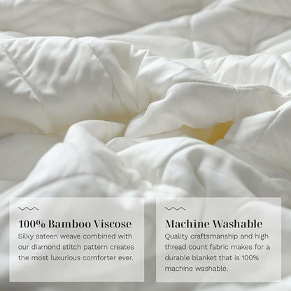 LUXOME Lightweight Blanket | 100% Rayon (Viscose) from Bamboo Fabric & Fill | Full/Queen - 86"x92" | Super Soft | Thermal-Regulating | Ivory