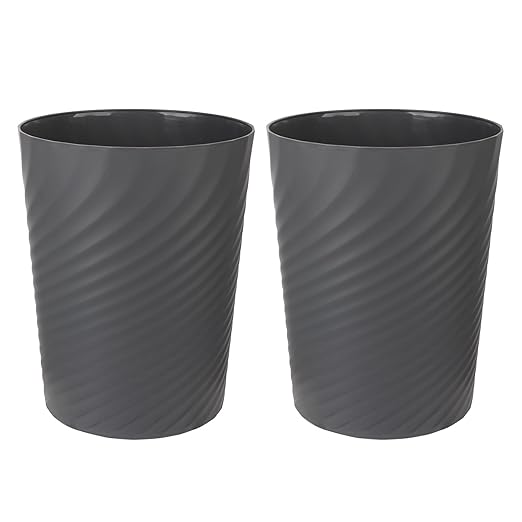 UUJOLY Plastic Small Trash Can Wastebasket, Garbage Container Basket for Bathrooms, Laundry Room, Kitchens, Offices, Kids Rooms, Dorms, 1.8 Gallon, Dark Grey, 2 Pack