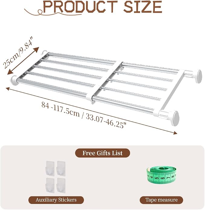 Hershii Expandable Shelf Rod Closet System Heavy Duty Clothes Hanger Adjustable - Image 2