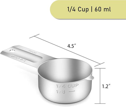 4PCS 1/4Cup Single Measuring Cup, Stainless Steel Measure Scoop, Metric and US - Image 2