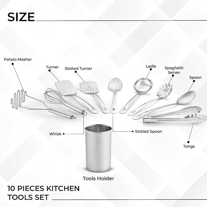 Avador® Premium Set of 10 Stainless Steel Kitchen Tool Set - Image 2