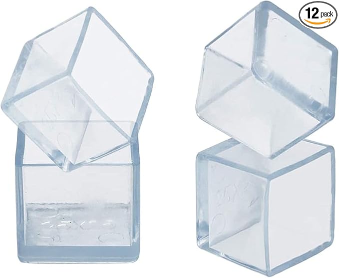 12 Pcs Transparent Square Anti-Slip Rubber Leg Tips Chair Leg Caps Furniture by Unknown