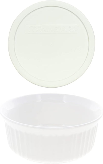 CorningWare FS5 1.5qt Round French White Casserole Dish & F-5-PC 1.5qt French by CorningWare