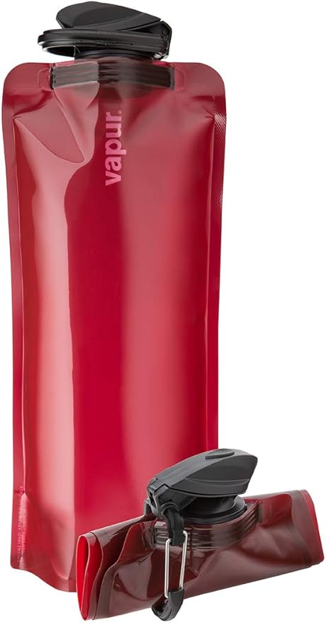 Vapur Collapsible Water Bottle With Carabiner, Compact Bottle Folds Flat For Hydration On The Go, Ideal for Traveling, Hiking or Camping, 34 Ounce, Burgundy, Pack of 1