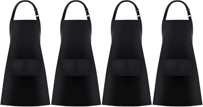 Jubatus 4 Pack Bib Aprons with 2 Pockets Cooking Chef Kitchen Apron by Jubatus