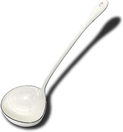 White Soup Ladle Spoons 13.7 Inch Big Serving Cooking Spoons Enamel Steel Stew by Roadmap